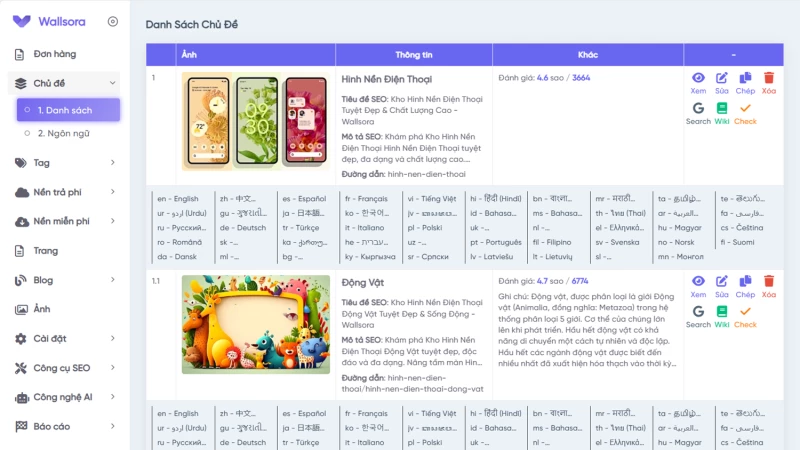 Wallsora - Dự án hình nền Premium với hệ thống CRM & affiliate hoàn chỉnh, 50 ngôn ngữ